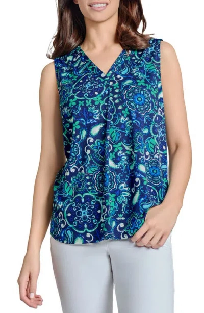Jones New York Floral Sleeveless Shell In Pacific Navy Multi