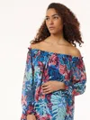 Jones New York Petite Smocked-neck Floral-print Top In Multi