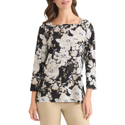 Jones New York Floral Square Neck Top In Black