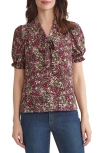 Jones New York Floral Tie Neck Puff Sleeve Top In Multi
