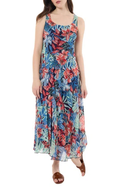 Jones New York Floral Tiered Chiffon Maxi Dress In Pacific Navy Multi