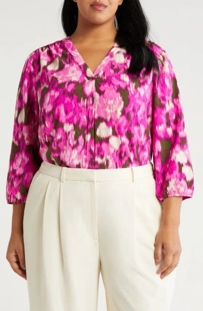 Jones New York Floral Tunic Top In Bright Orchid