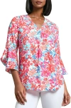 Jones New York Floral V-neck Flutter Sleeve Tunic Top In Coral Sun Multi