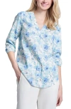 Jones New York Floral Linen Blend V-neck Tunic Top In Nyc White Multi