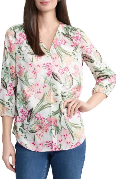Jones New York Floral V-neck Tunic In Pink