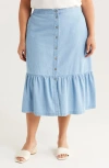 Jones New York Flounce Hem Chambray Midi Skirt