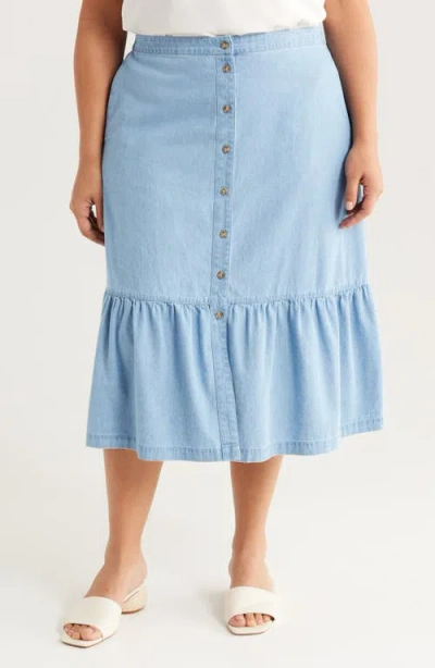 Jones New York Flounce Hem Chambray Midi Skirt