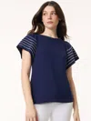 Jones New York Purl Stitch Flutter Sleeve Cotton Blend Knit Top In Multi