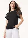 Jones New York Purl Stitch Flutter Sleeve Cotton Blend Knit Top In Multi