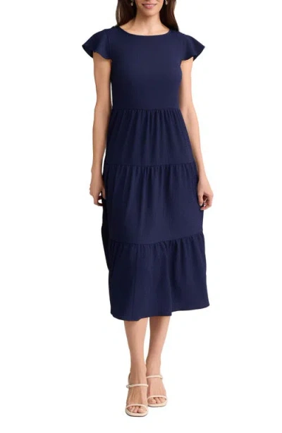 Jones New York Flutter Sleeve Tiered Midi Dress In Blue