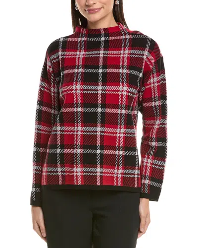 Jones New York Jacquard Plaid Funnel Neck Sweater In Red