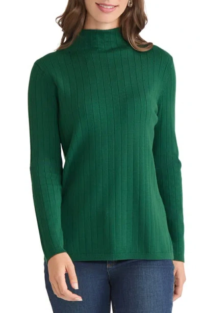 Jones New York Funnel Neck Wide Rib Sweater In Green