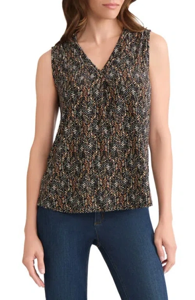 Jones New York Geo Print Pleated V-neck Shell In Multi