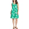 Jones New York Gina Seashell Print Linen Blend Trapeze Dress In Kelly Multi