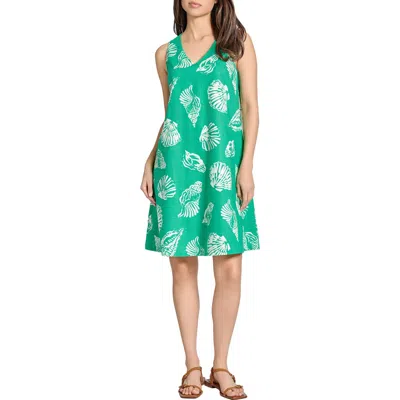 Jones New York Gina Seashell Print Linen Blend Trapeze Dress In Kelly Multi