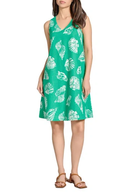 JONES NEW YORK JONES NEW YORK GINA SEASHELL PRINT LINEN BLEND TRAPEZE DRESS