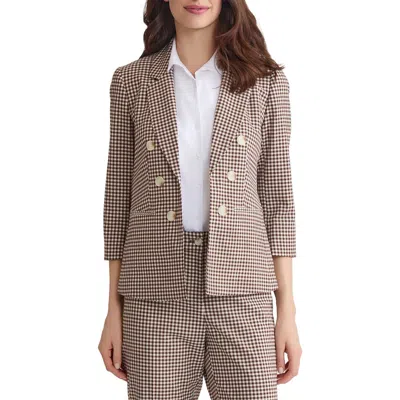 Jones New York Gingham Faux Double Breasted Jacket In Burgundy