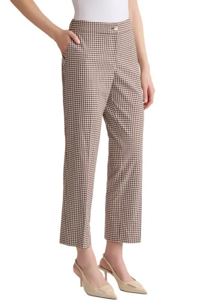 Jones New York Gingham Straight Leg Ankle Pants In Burgundy