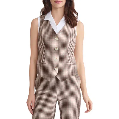 Jones New York Gingham Vest In Brown