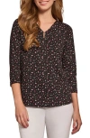 Jones New York Heart Print Three-quarter Sleeve Crepe Top In Jones Black Multi