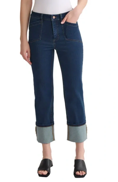 Jones New York High Waist Cuffed Straight Leg Jeans In Blue