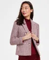 Jones New York Houndstooth Water Repellent Bracelet Sleeve Faux Double Breasted Blazer In Bordeaux Multi