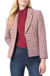 Jones New York Houndstooth Water Repellent Bracelet Sleeve Faux Double Breasted Blazer In Bordeaux Multi