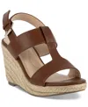 Jones New York Isortee Womens Faux Leather Cut Out Wedge Sandals In Cognac
