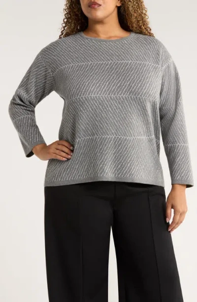 Jones New York Jacquard Crewneck Sweater In Gray