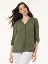 Jones New York Jasper Crepe Collarless Tunic In Green