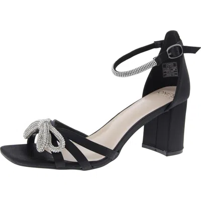 Jones New York Jnyearaman Womens Bow Manmade Ankle Strap In Black Satin