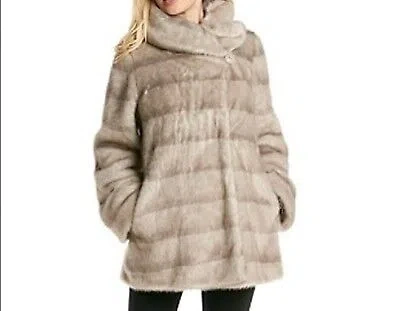 Pre-owned Jones New York Jones York Women's Winter X-mas Faux Fur Mink Swing Coat Jacket Size L Xl 1x In Beige