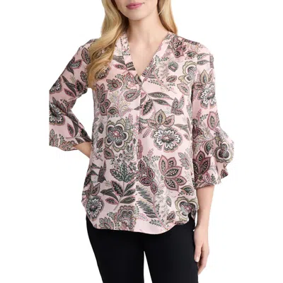 Jones New York Kelly Floral Flutter Sleeve Button-up Shirt In Neutral
