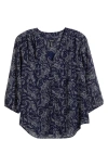 Jones New York Print Front Pleat Top In Pacific Navy/jones White