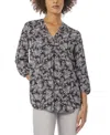 Jones New York Kelly Top Women Black Paisley 34-sleeve V-neck Blouse Fts1268 In Multi