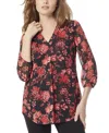 Jones New York Kelly Top Women's Jones Black Floral V-neck Blouse Fts1124 In Black