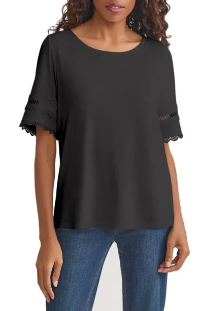 Jones New York Embroidered Sleeve Top In Black