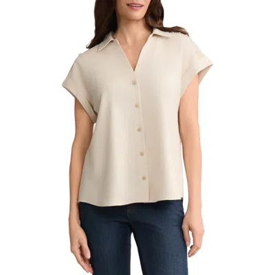 Jones New York Lace Detail Linen Blend Button-up Shirt In Neutral