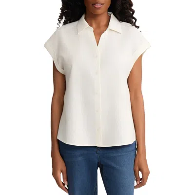 Jones New York Lace Detail Linen Blend Button-up Shirt In Blue
