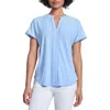 Jones New York Lace Trim Split Neck Top In Chintz Blue