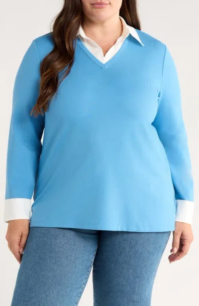 Jones New York Layered Look Long Sleeve Top In Blue