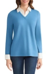 Jones New York Layered Look Long Sleeve Top In Blue