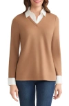 Jones New York Layered Look Long Sleeve Top In Neutral