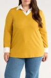 Jones New York Plus Size Serenity Knit Two-fer Sweater In Yellow