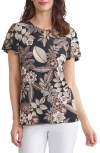 Jones New York Petite Printed Keyhole Flutter-sleeve Top In Brown