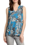 Jones New York Petite Floral-print Sleeveless V-neck Top In Blue