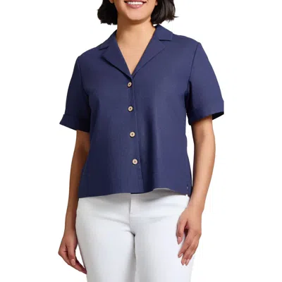 Jones New York Linen Blend Button-up Shirt In Pacific Navy