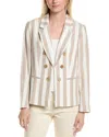 Jones New York Stripe Linen Blend Faux Double Breasted Jacket In Brown