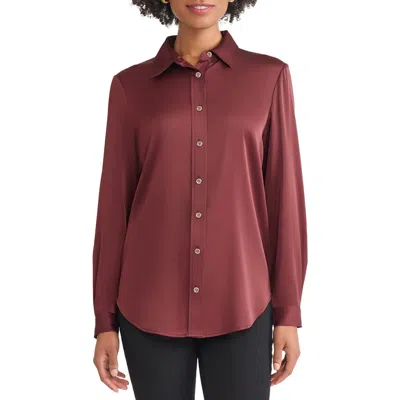 Jones New York Long Sleeve Button-up Shirt In Burgundy