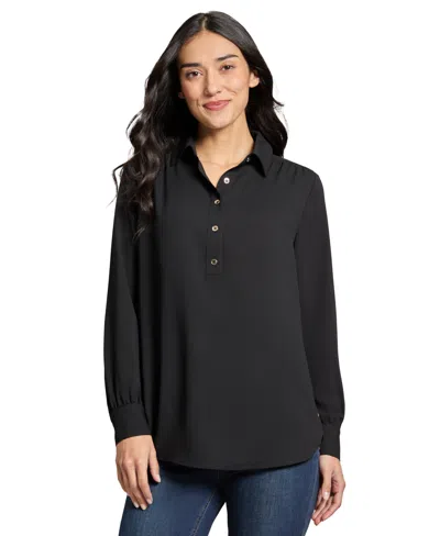JONES NEW YORK LONG SLEEVE SHIRTTAIL SIDE BUTTON POPOVER TUNIC